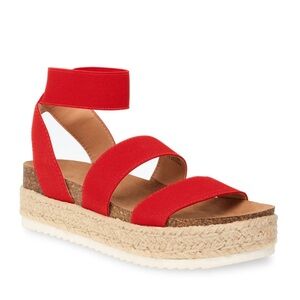Time and Tru Women’s Espadrille Wrapped Platform Strappy Red Sandals Size 8